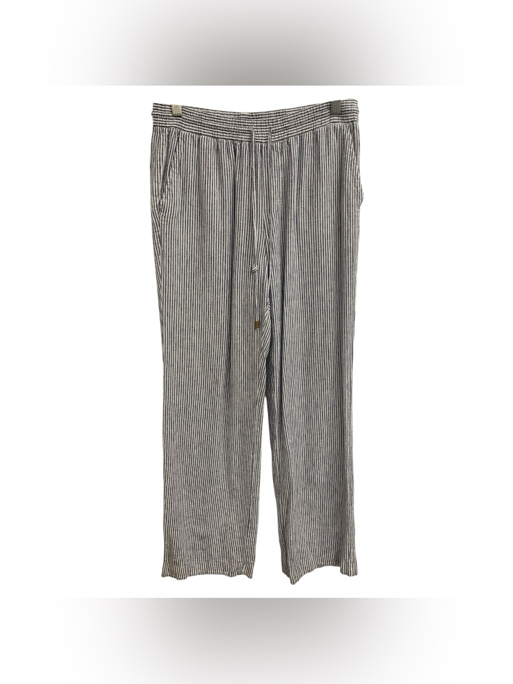 Ellen Tracy Black and White Vertical-Stripe Drawstring Joggers Size S